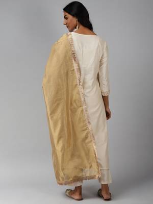 Indo Era Off White Embroidered Straight Kurta Trouser With Dupatta Set 2