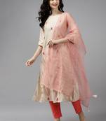 Indo Era Off White Floral Embroidered Straight Kurta Trouser With Dupatta Set