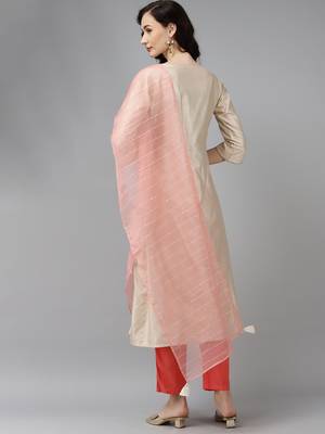 Indo Era Off White Floral Embroidered Straight Kurta Trouser With Dupatta Set 2