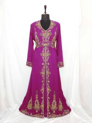 purple Moroccan Kaftan With Sun-proof hijab 1