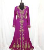 purple Moroccan Kaftan With Sun-proof hijab.