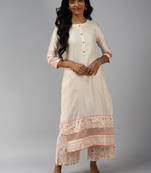 Indo Era Off White Solid Kurta Palazzo Set
