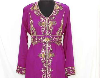 purple Moroccan Kaftan With Sun-proof hijab 2