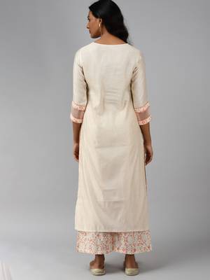 Indo Era Off White Solid Kurta Palazzo Set 2
