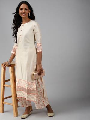 Indo Era Off White Solid Kurta Palazzo Set 4