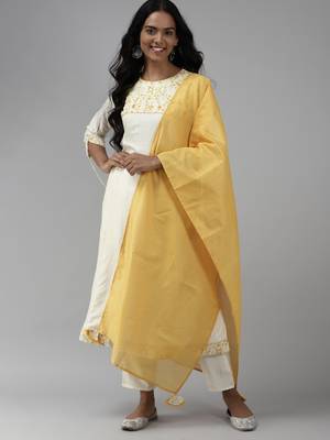 Indo Era Off White Floral Printed A-line Kurta Palazzo With Dupatta Set 1