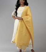 Indo Era Off White Floral Printed A-line Kurta Palazzo With Dupatta Set