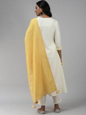 Indo Era Off White Floral Printed A-line Kurta Palazzo With Dupatta Set 2