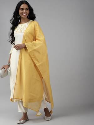 Indo Era Off White Floral Printed A-line Kurta Palazzo With Dupatta Set 5