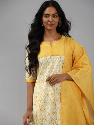 Indo Era Off White Floral Printed Straight Kurta Palazzo With Dupatta Set 5
