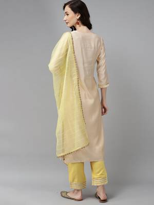 Indo Era Off White Embroidered Straight Kurta Palazzo With Dupatta Set 2