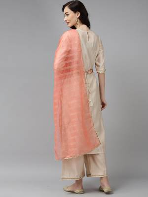 Indo Era Off White Embroidered Straight Kurta Palazzo With Dupatta Set 2