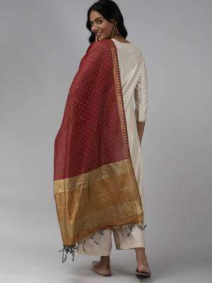 Indo Era Off White Embroidered Straight Kurta Trouser With Dupatta Set 2