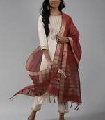 Indo Era Off White Embroidered Straight Kurta Trouser With Dupatta Set