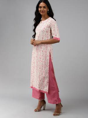 Indo Era Off White Floral Printed Straight Kurta Palazzo With Dupatta Set 3