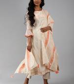 Indo Era Off White Floral Printed A-line Kurta Palazzo With Dupatta Set