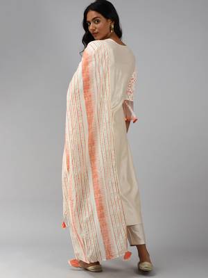 Indo Era Off White Floral Printed A-line Kurta Palazzo With Dupatta Set 2