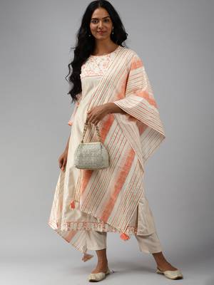Indo Era Off White Floral Printed A-line Kurta Palazzo With Dupatta Set 4