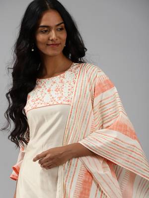 Indo Era Off White Floral Printed A-line Kurta Palazzo With Dupatta Set 5