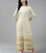 Indo Era Off White Solid Kurta Palazzo Set