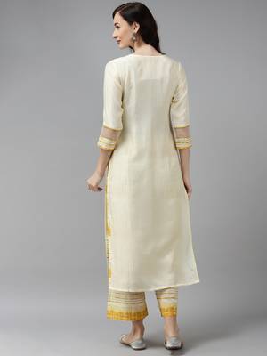 Indo Era Off White Solid Kurta Palazzo Set 2
