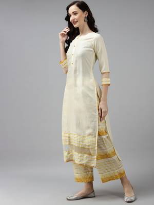 Indo Era Off White Solid Kurta Palazzo Set 3