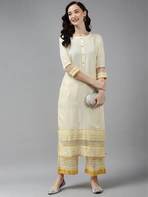 Indo Era Off White Solid Kurta Palazzo Set 4