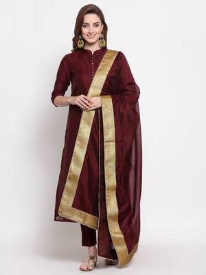 maroon art silk plain   dupatta 1