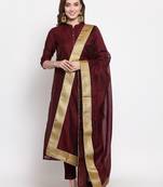 maroon art silk plain   dupatta