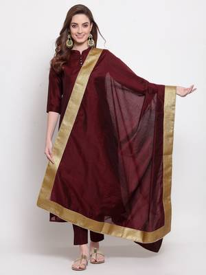 maroon art silk plain   dupatta 2