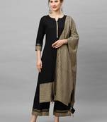 Indo Era Black Solid Straight Kurta Palazzo With Dupatta Set
