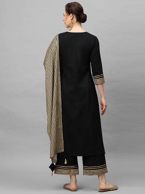 Indo Era Black Solid Straight Kurta Palazzo With Dupatta Set 2