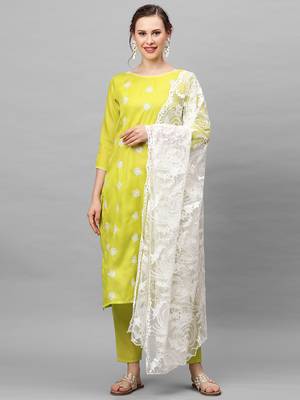 Indo Era Yellow Embroidered Straight Kurta Trouser With Dupatta Set 1