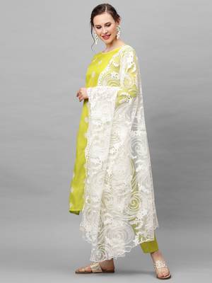 Indo Era Yellow Embroidered Straight Kurta Trouser With Dupatta Set 3