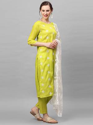 Indo Era Yellow Embroidered Straight Kurta Trouser With Dupatta Set 4
