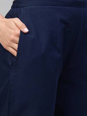 Indo Era Navy Blue Floral printed Kurta Palazzo With Hand Made Dupatta Set 5