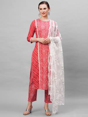 Indo Era PinkFloral Printed Kurta Trouser With Hand Made Dupatta Set 1