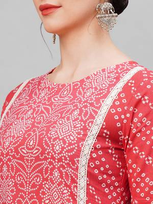 Indo Era PinkFloral Printed Kurta Trouser With Hand Made Dupatta Set 5