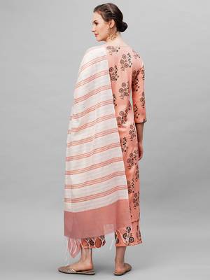 Indo Era Peach floral Printed Kurta Palazzo With  Ready Made Dupatta Set 2