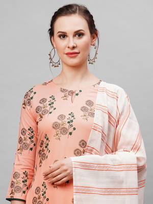 Indo Era Peach floral Printed Kurta Palazzo With  Ready Made Dupatta Set 4