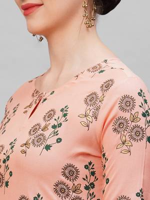 Indo Era Peach floral Printed Kurta Palazzo With  Ready Made Dupatta Set 5