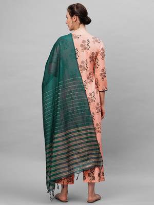 Indo Era Peach floral Printed Kurta Palazzo With  Ready Made Dupatta Set 2