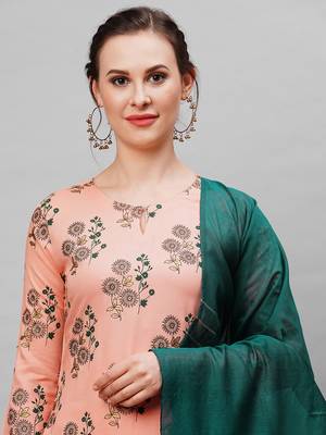 Indo Era Peach floral Printed Kurta Palazzo With  Ready Made Dupatta Set 4