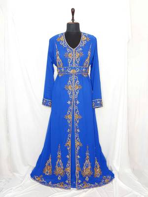 Royal Blue Moroccan Kaftan With Sun-proof hijab 1