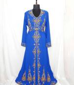 Royal Blue Moroccan Kaftan With Sun-proof hijab.