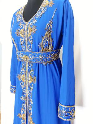 Royal Blue Moroccan Kaftan With Sun-proof hijab 2