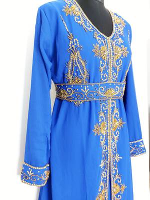Royal Blue Moroccan Kaftan With Sun-proof hijab 3