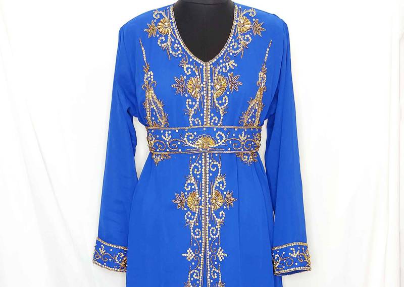 Royal Blue Moroccan Kaftan With Sun-proof hijab.