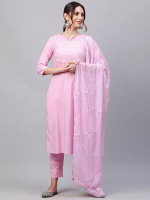 Indo Era Pink Solid Yoke Kurta Palazzo With Hand Made Dupatta Set 1