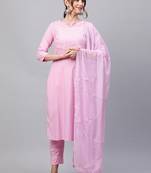 Indo Era Pink Solid Yoke Kurta Palazzo With Hand Made Dupatta Set